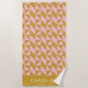 Pink Gold Geometric Shapes Pattern Personalised Beach Towel