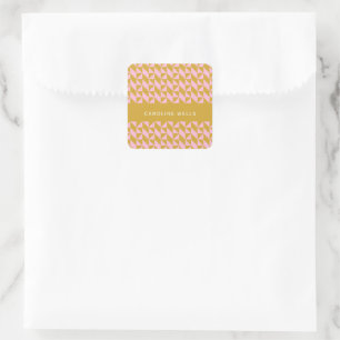 Pink Gold Geometric Shapes Pattern Personalised Square Sticker