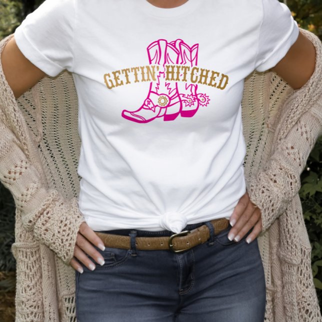 Pink Gold Gettin' Hitched Bride T-shirt (Creator Uploaded)