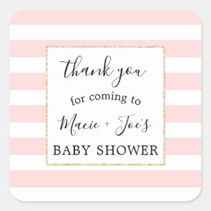 Pink Gold girl baby shower favour thank you sticke Square Sticker