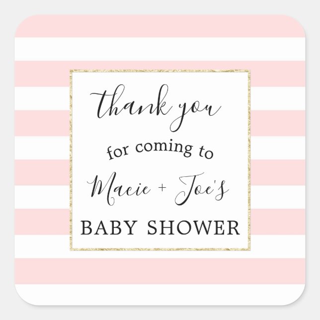 Pink Gold girl baby shower favour thank you sticke Square Sticker (Front)