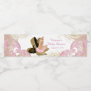 Pink Gold Girl Baby Shower Water Bottle Labels