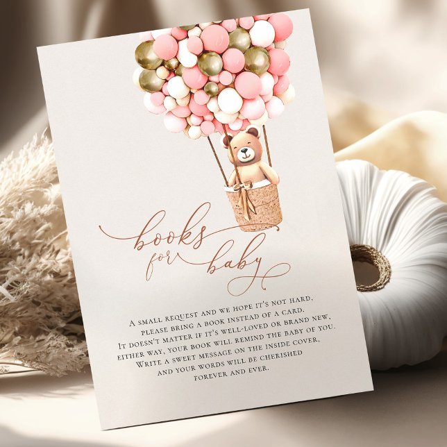 Pink Gold Girls Bear Balloons Baby Books Enclosure Card (Creator Uploaded)