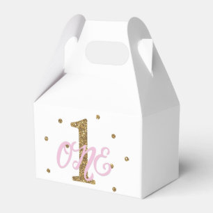 Pink & Gold Girls ONE 1st Birthday Party Favour Box