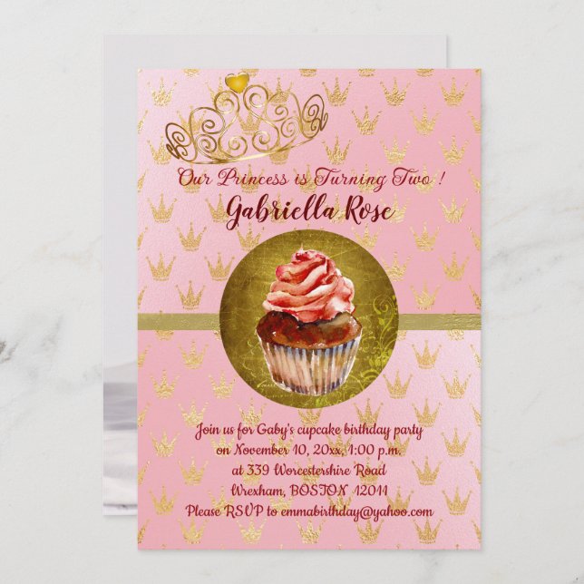 Pink & Gold Girl's Photo Birthday Party Invitation (Front/Back)