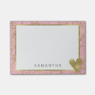 Pink Gold Glam Circles with Heart Personalised Post-it Notes