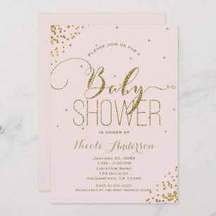 Pink & Gold Glam Glitter Corners BABY SHOWER Invitation