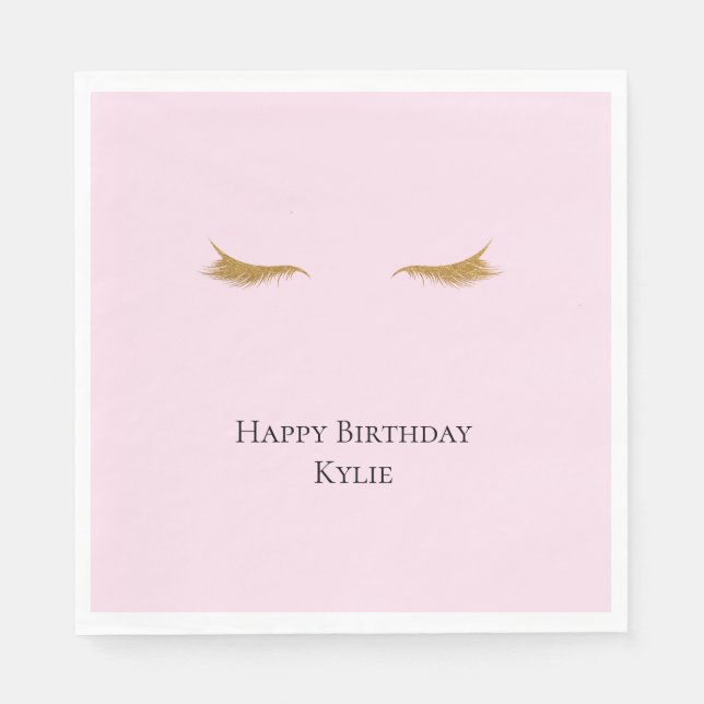 Pink Gold Glam Glitter Eyelashes Napkin (Front)