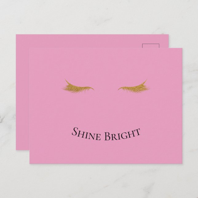 Pink Gold Glam Glitter Eyelashes Postcard (Front/Back)