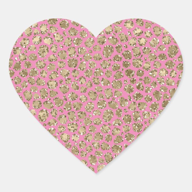 Pink Gold Glam Glitter Glitz Leopard Print       Heart Sticker (Front)