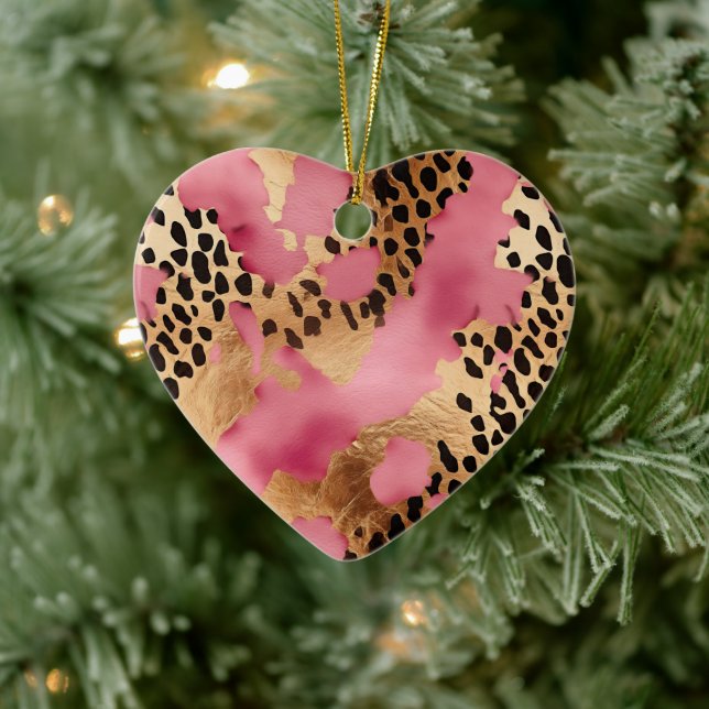Pink Gold Glam Leopard Ceramic Ornament (Tree)