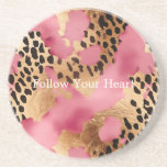 Pink Gold Glam Leopard Coaster<br><div class="desc">Black Pink Glam Gold Leopard</div>