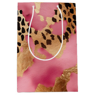 Pink Gold Glam Leopard Medium Gift Bag