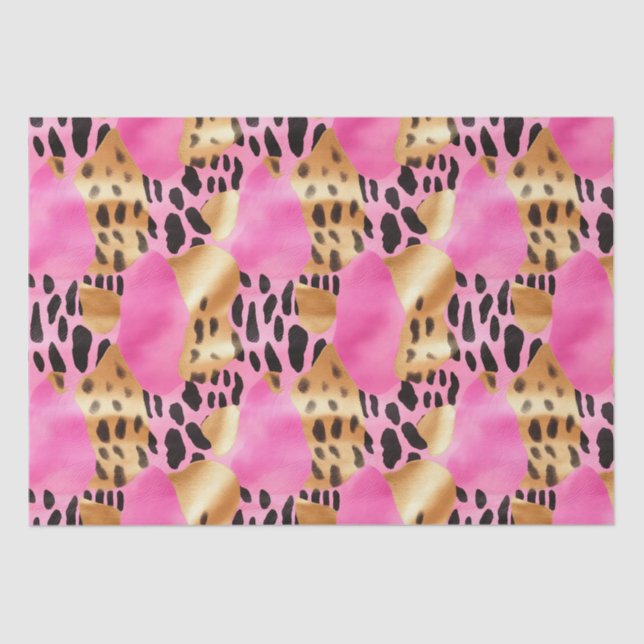 Pink Gold Glam Leopard Print Tissue Paper (Front)