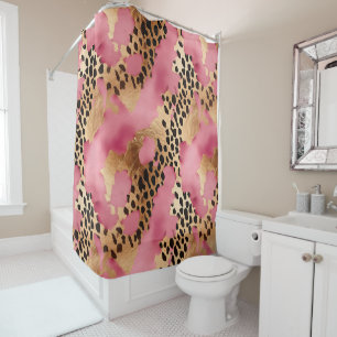 Pink Gold Glam Leopard Shower Curtain