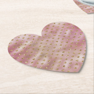 Pink Gold Glam Ombre Gold Glitter Hearts Paper Coaster