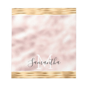 Pink Gold Glam Stripes personalized Monogram Notepad