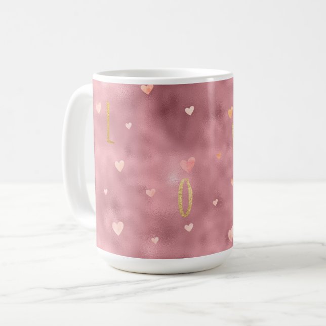 Pink Gold Glam Watercolor Love Hearts Coffee Mug (Front Left)