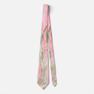 Pink Gold Glitter Abstract Marble Pattern Trendy Tie