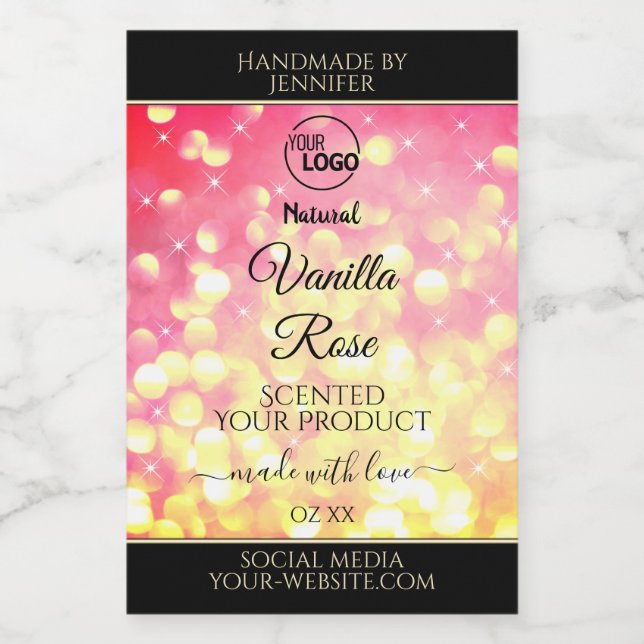 Pink Gold Glitter Add Logo Product Packaging Label (Single Label)