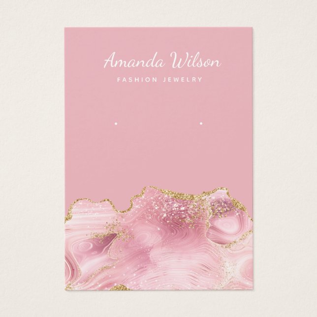 Pink Gold Glitter Agate Jewellery Display Card (Front)
