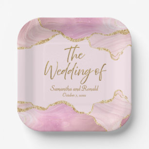 Pink & Gold Glitter Agate The Wedding Of Paper Plate
