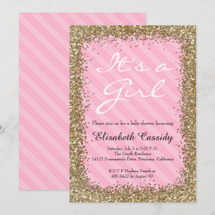 Pink & Gold Glitter  Baby Girl Shower Invitation