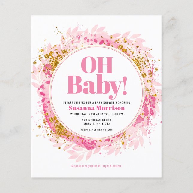 Pink Gold Glitter Baby Girl Shower Invitation (Front)