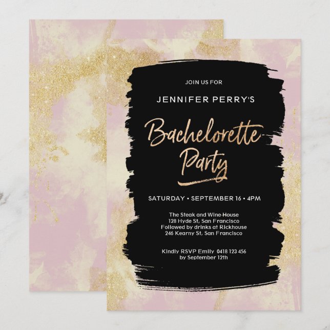 Pink gold glitter Bachelorette Party Invitation (Front/Back)