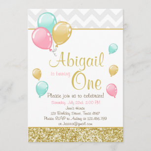 Pink Gold Glitter Balloons Birthday Invitation