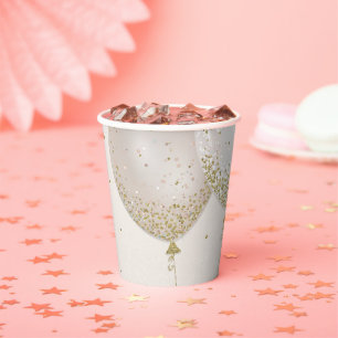 Pink & Gold Glitter Birthday Party Balloons  Paper Cups