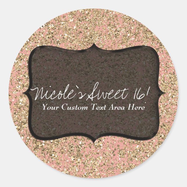 Pink & Gold Glitter Birthday Party Custom Favour Classic Round Sticker (Front)