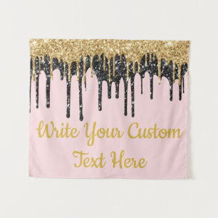 Pink Gold Glitter Birthday Photo Booth Backdrop Tapestry