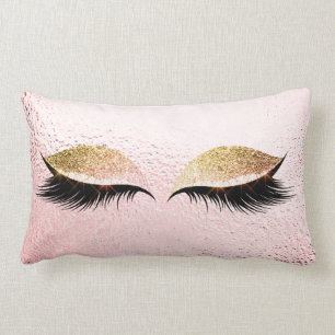 Pink Gold Glitter Black Lashes Glam Make Up Grey Lumbar Cushion