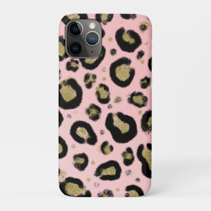 Pink Gold Glitter & Black Leopard Cheetah Print iPhone 11 Pro Case