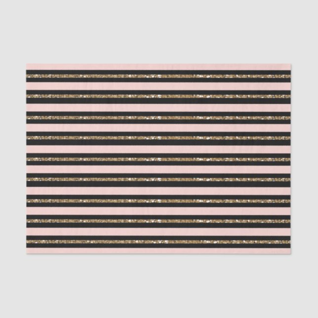 Pink Gold Glitter & Black Stripes Birthday Party Tissue Paper (Front)