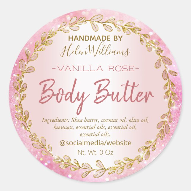 Pink Gold Glitter Body Butter Labels (Front)