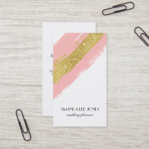 Pink & Gold Glitter Brush Strokes Business Card