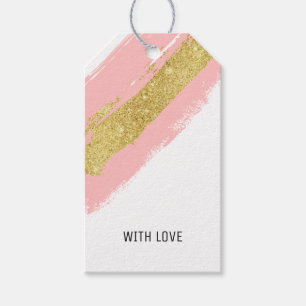 Pink & Gold Glitter Brush Strokes Gift Tags
