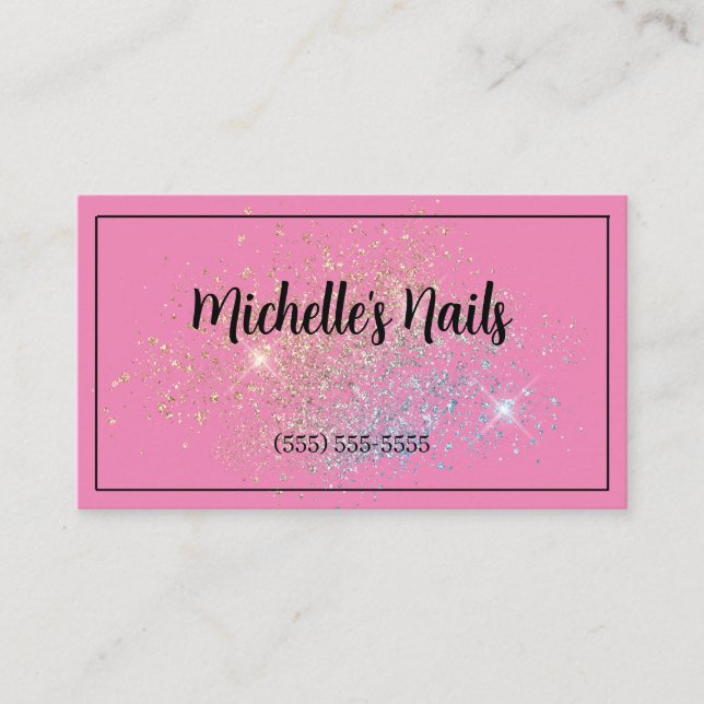 Pink gold glitter business card (Front)