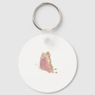 Pink Gold Glitter Butterfly Aesthetic  Key Ring