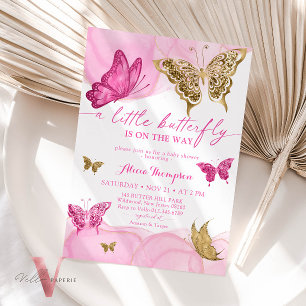 Pink Gold Glitter Butterfly Baby Shower Invitation