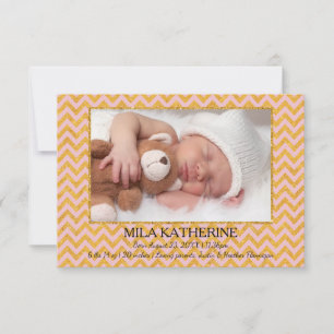 Pink/Gold Glitter Chevron - 3x5Birth Announcement