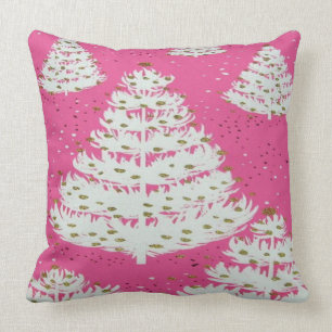 Pink Gold Glitter Christmas Holiday Tree Pillow