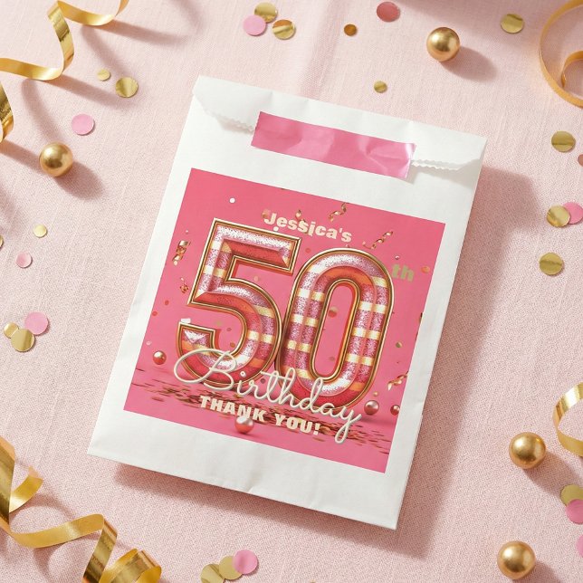 Pink Gold Glitter Confetti 50th Birthday Party Favour Bag (Creator Uploaded)