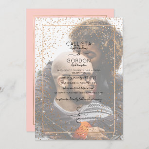 Pink Gold Glitter Confetti Border Photo Wedding Invitation
