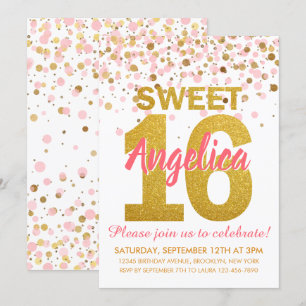 Pink Gold Glitter Confetti Girl Sweet 16 Birthday Invitation