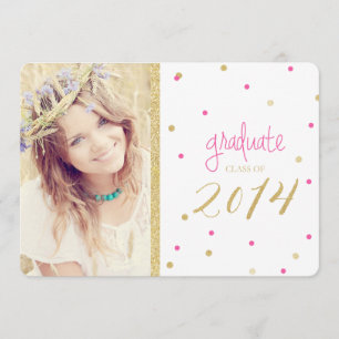 Pink & Gold Glitter Confetti Graduation Invitation