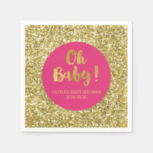 Pink Gold Glitter Confetti Oh Baby Baby Shower Napkin
