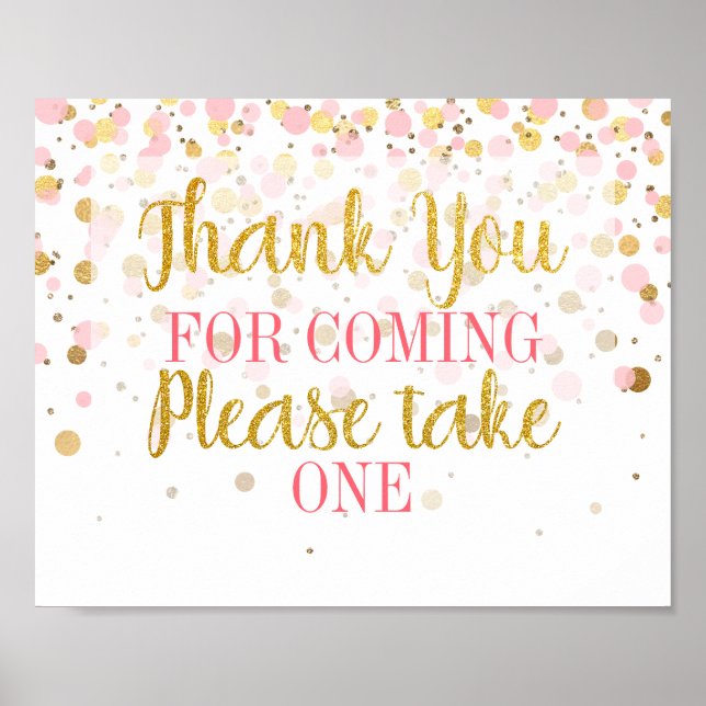 Pink Gold Glitter Confetti Thank You Favour Sign (Front)